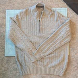 Izod Grey Quarter Zip Cable Knit Sweater Size Large